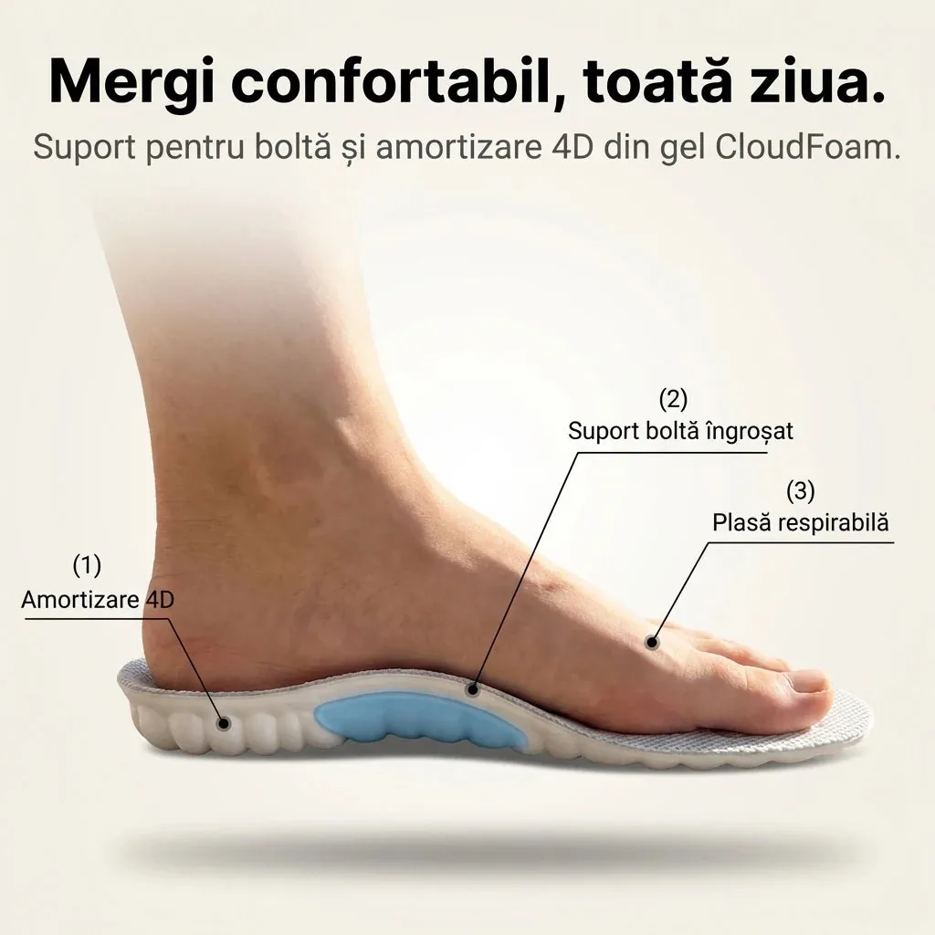 Branțuri ortopedice cu gel CloudFoam, amortizare 4D și suport pentru boltă 1